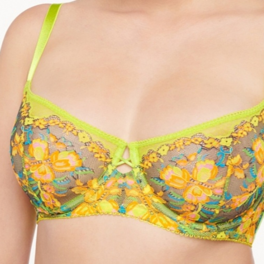 Savage x Fenty 34B Sweetheart lace balconette bra. Wild bunch floral pattern